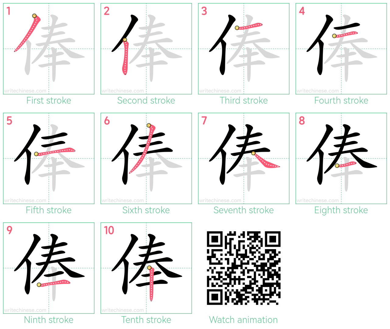 俸 step-by-step stroke order diagrams