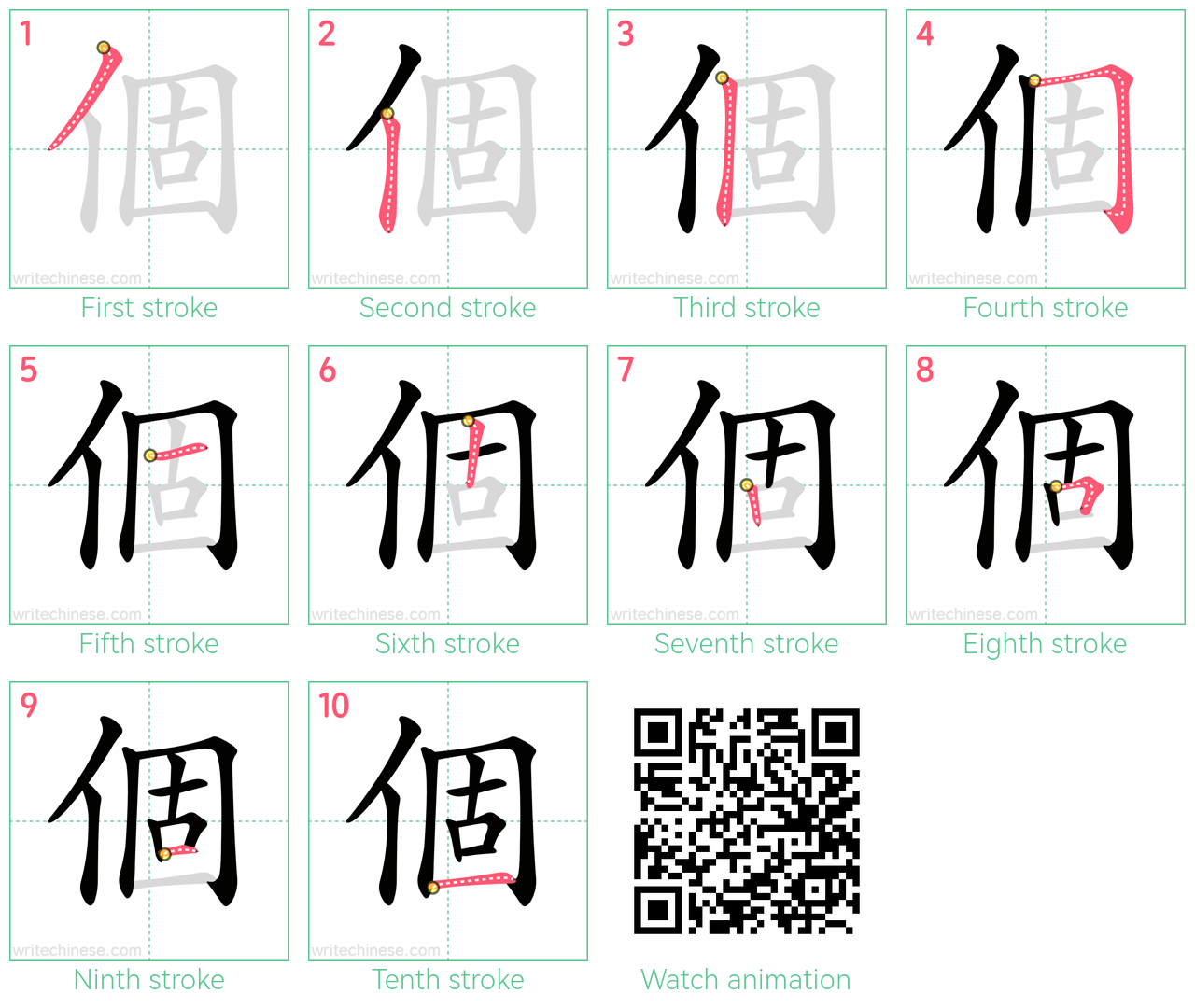 個 step-by-step stroke order diagrams