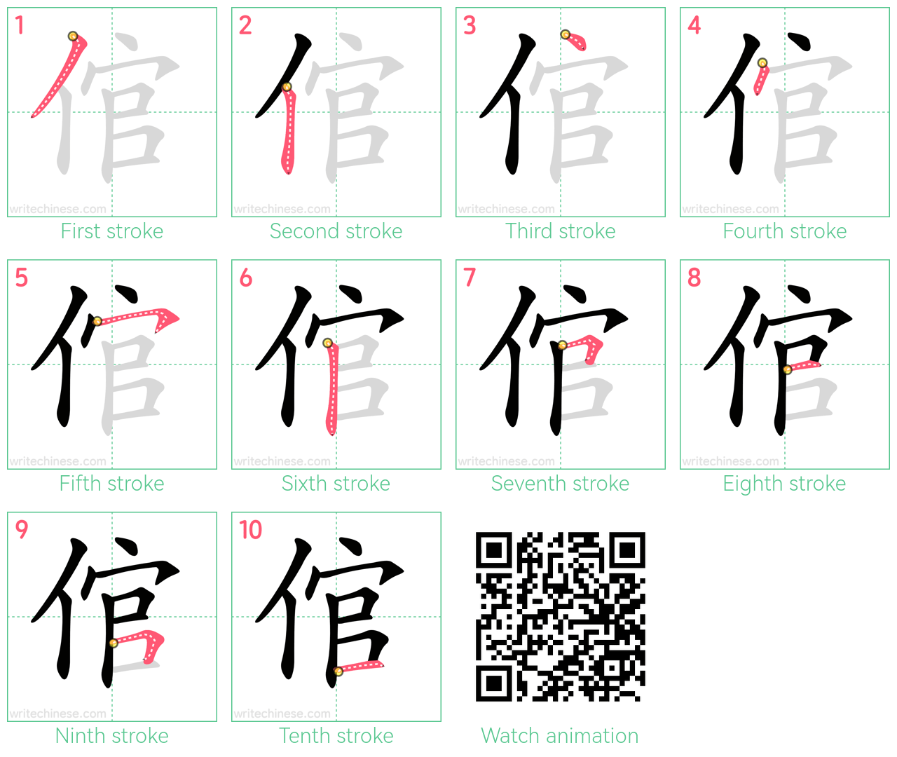倌 step-by-step stroke order diagrams