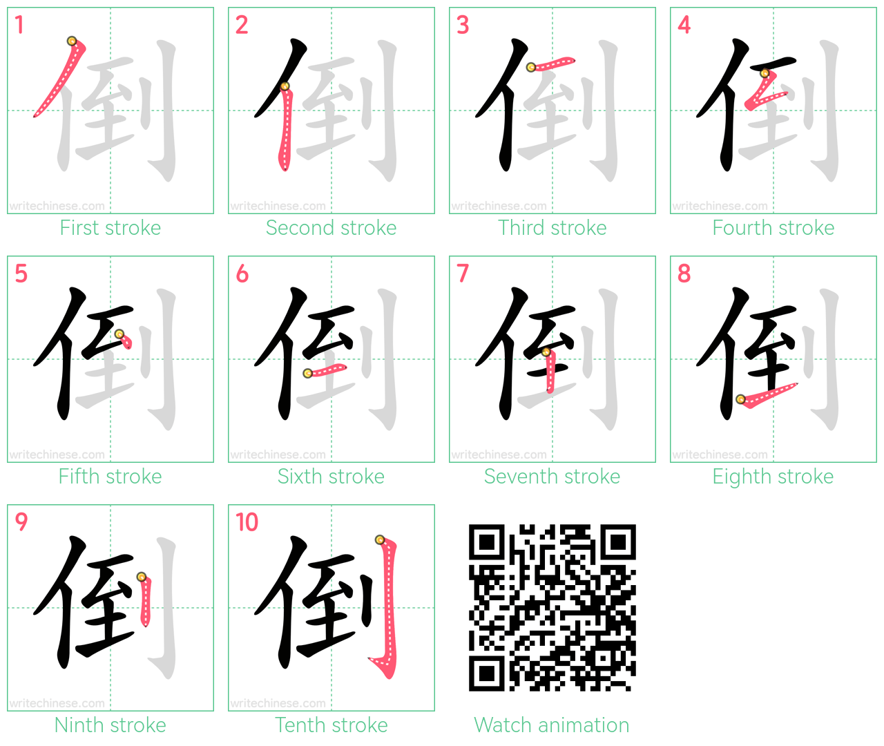 倒 step-by-step stroke order diagrams