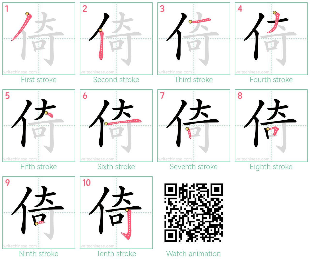倚 step-by-step stroke order diagrams