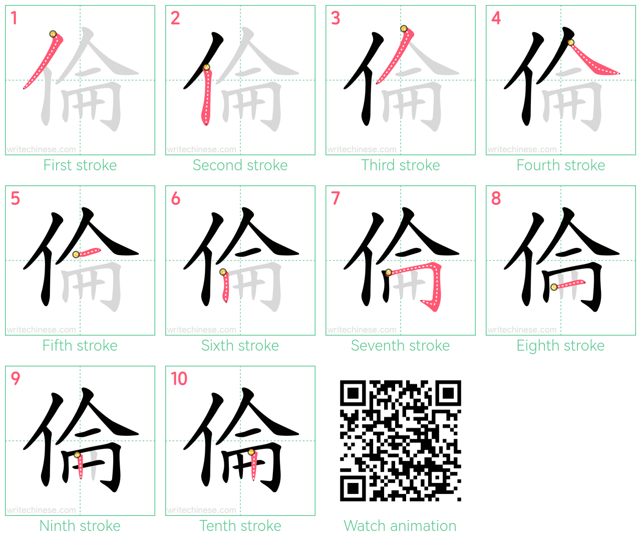 倫 step-by-step stroke order diagrams