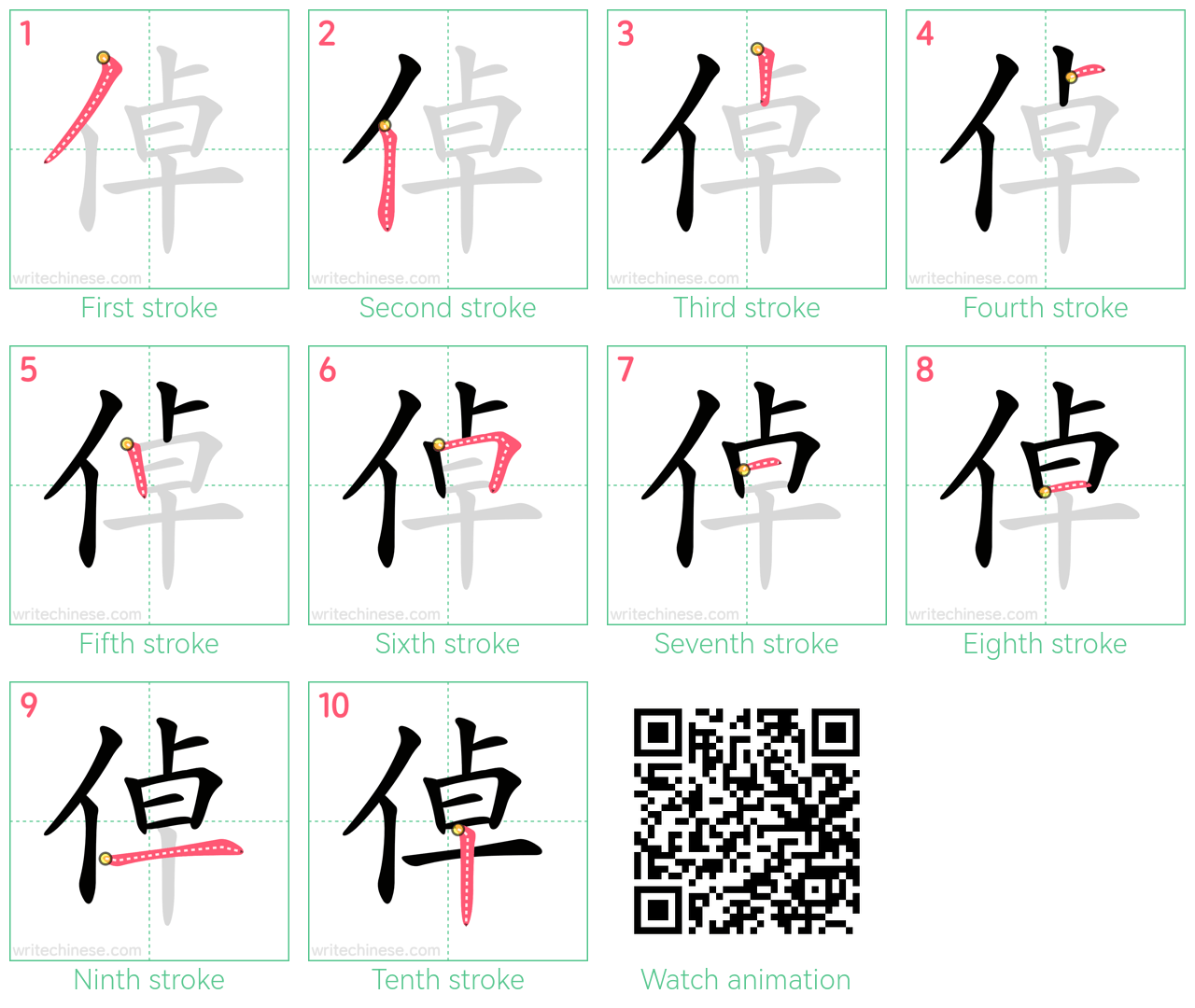 倬 step-by-step stroke order diagrams