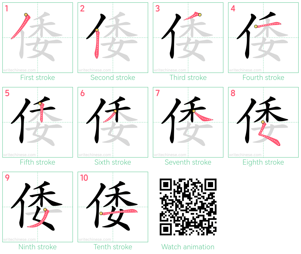 倭 step-by-step stroke order diagrams