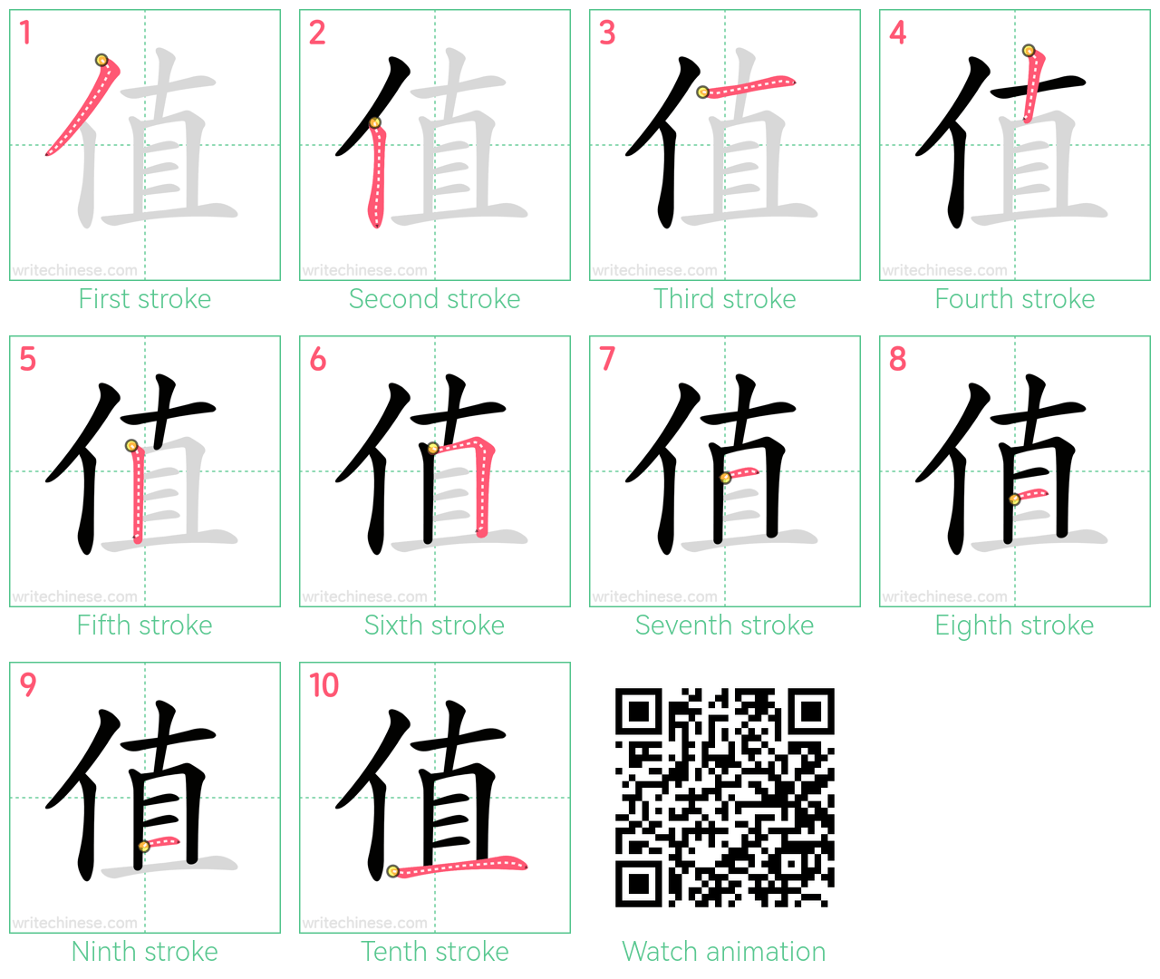值 step-by-step stroke order diagrams