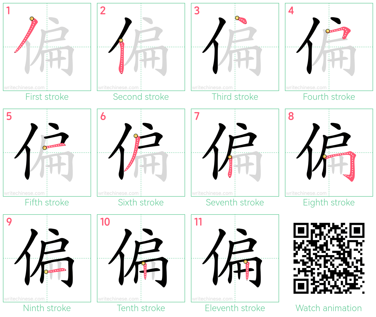 偏 step-by-step stroke order diagrams