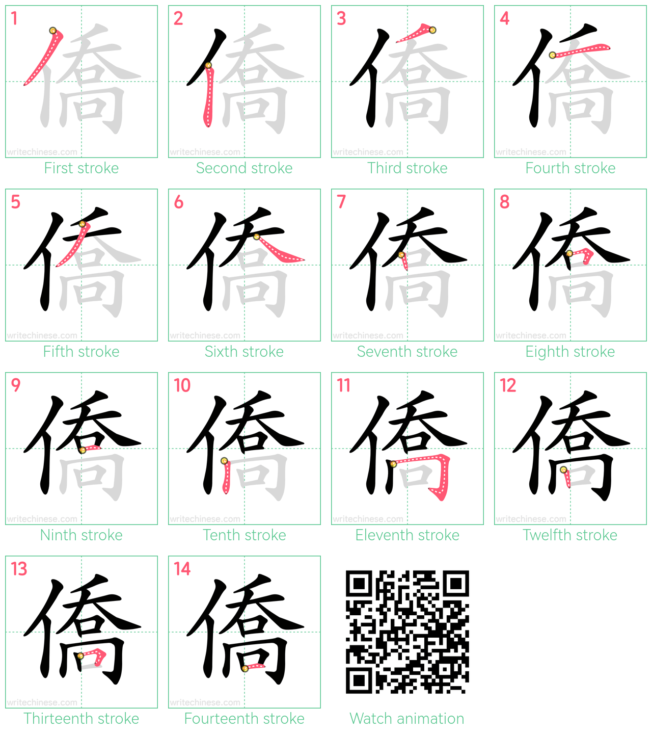 僑 step-by-step stroke order diagrams