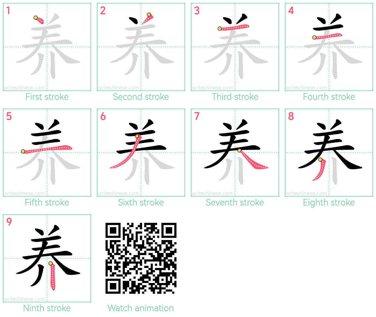 养 step-by-step stroke order diagrams