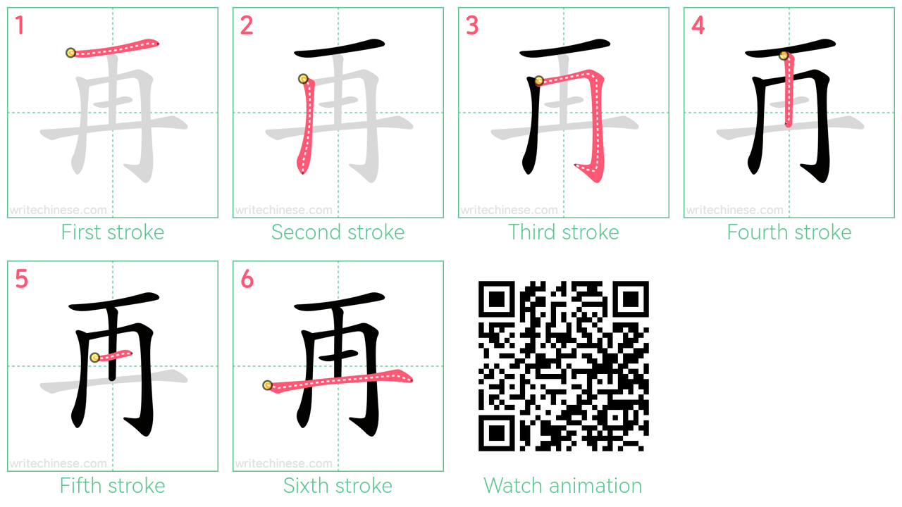 再 step-by-step stroke order diagrams