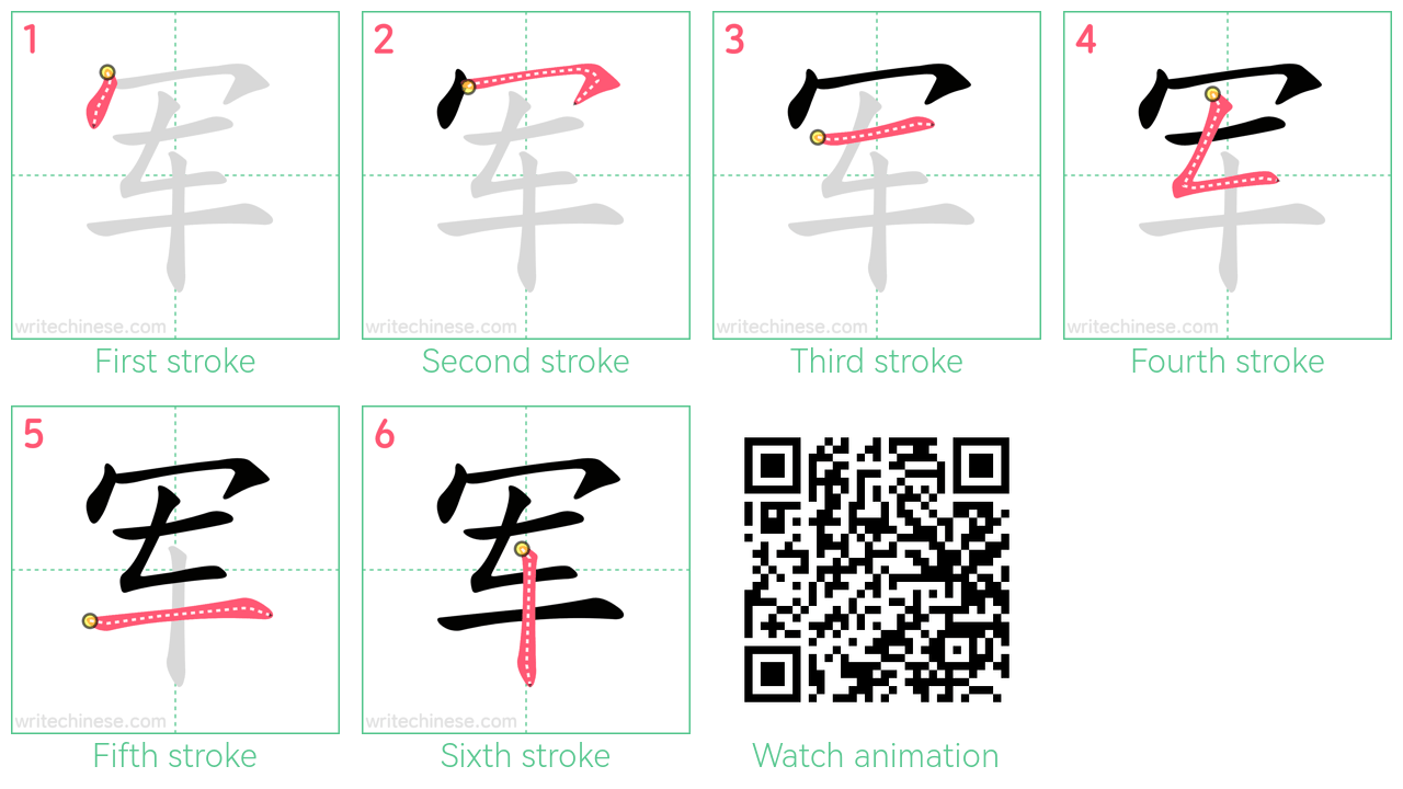 军 step-by-step stroke order diagrams