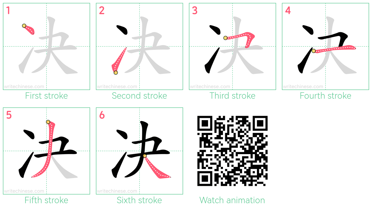 决 step-by-step stroke order diagrams