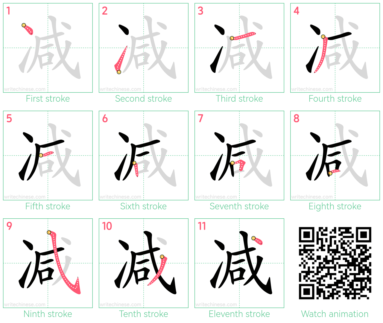 减 step-by-step stroke order diagrams