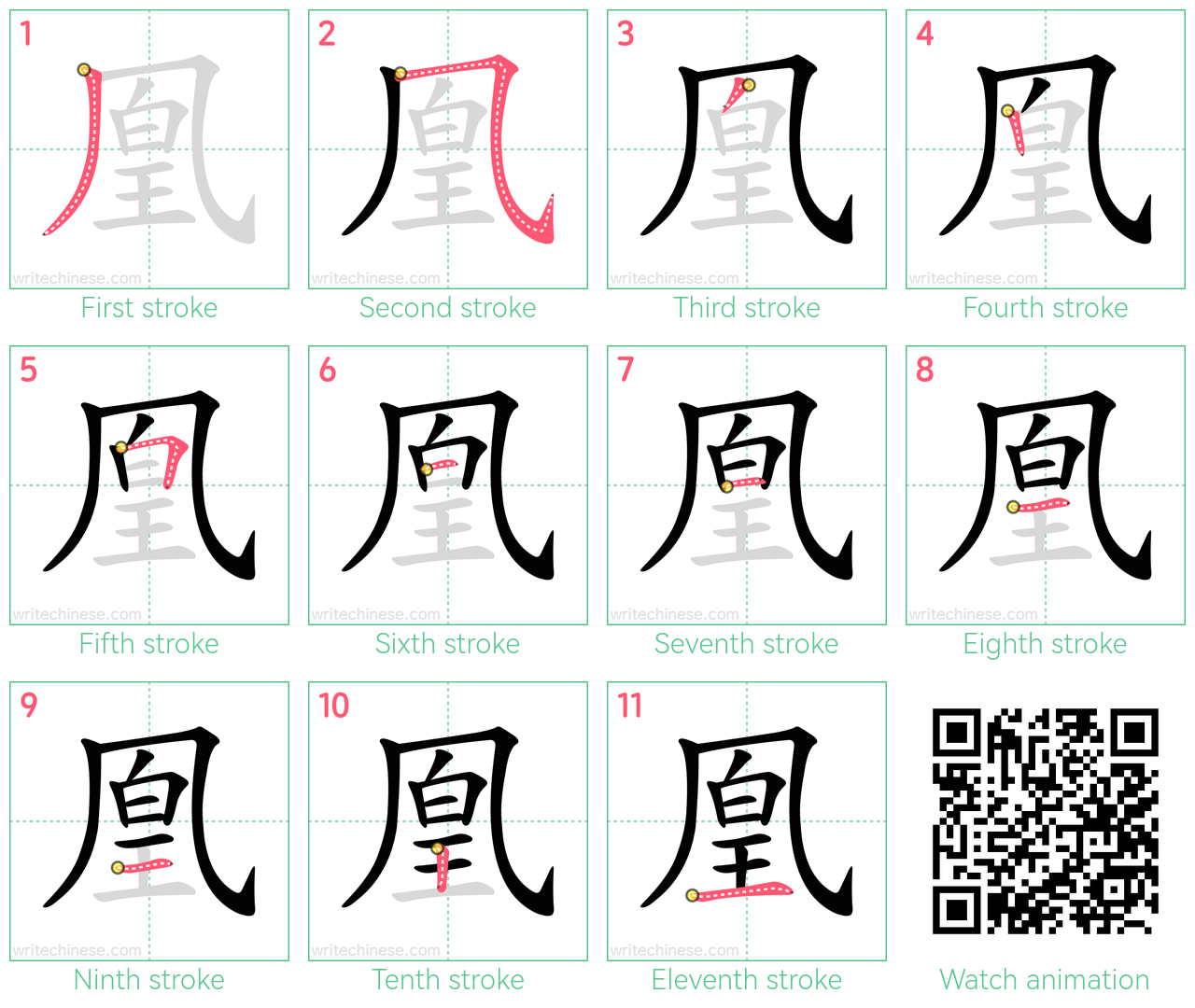 凰 step-by-step stroke order diagrams