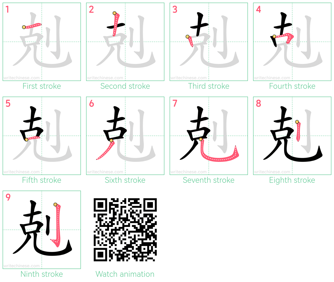 剋 step-by-step stroke order diagrams