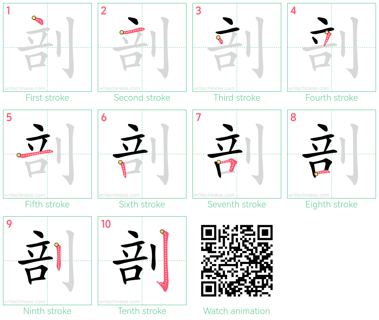 剖 step-by-step stroke order diagrams