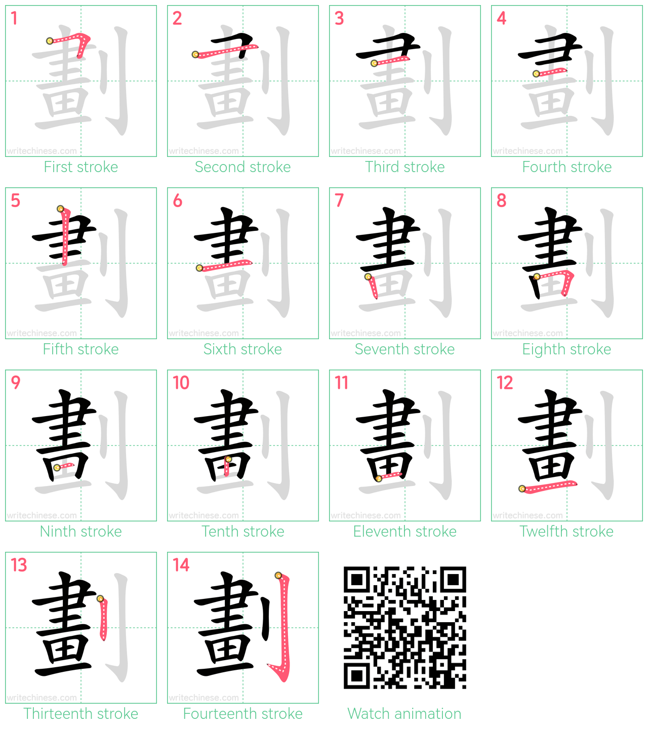 劃 step-by-step stroke order diagrams