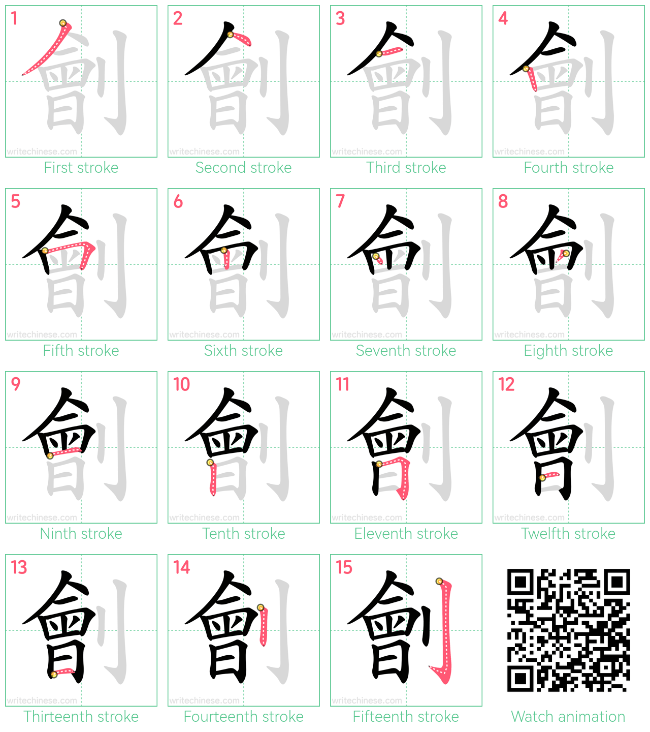 劊 step-by-step stroke order diagrams