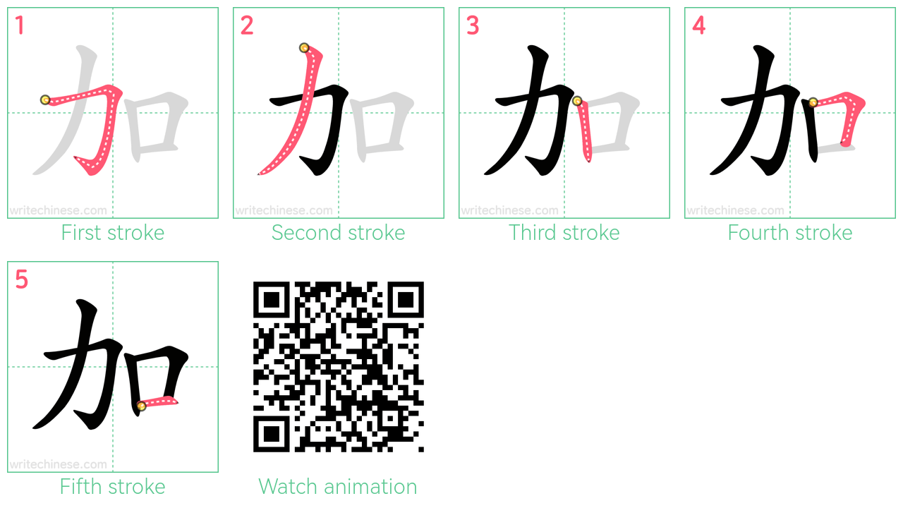 加 step-by-step stroke order diagrams