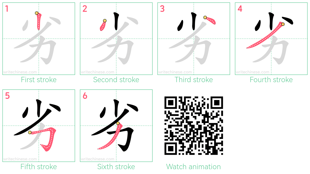 劣 step-by-step stroke order diagrams