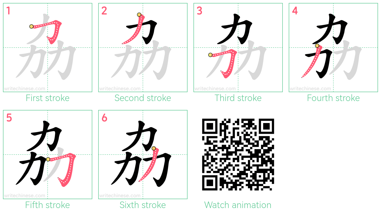 劦 step-by-step stroke order diagrams