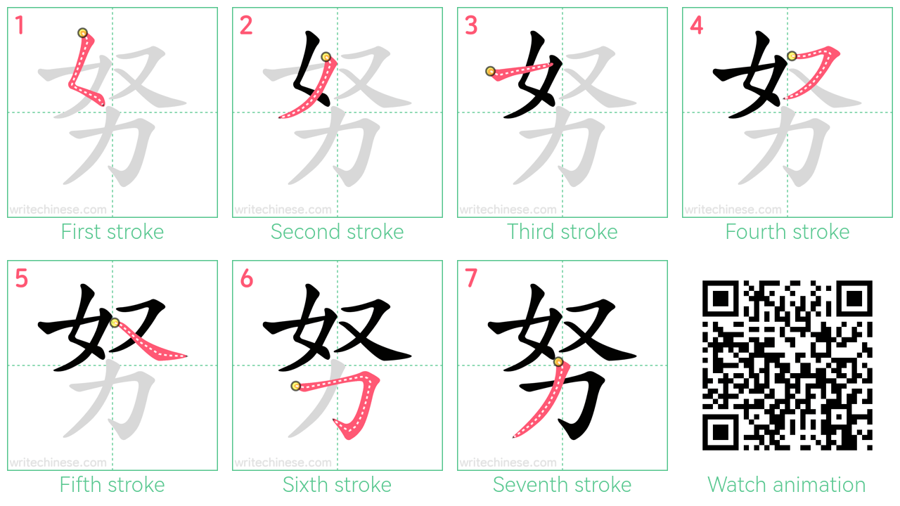 努 step-by-step stroke order diagrams