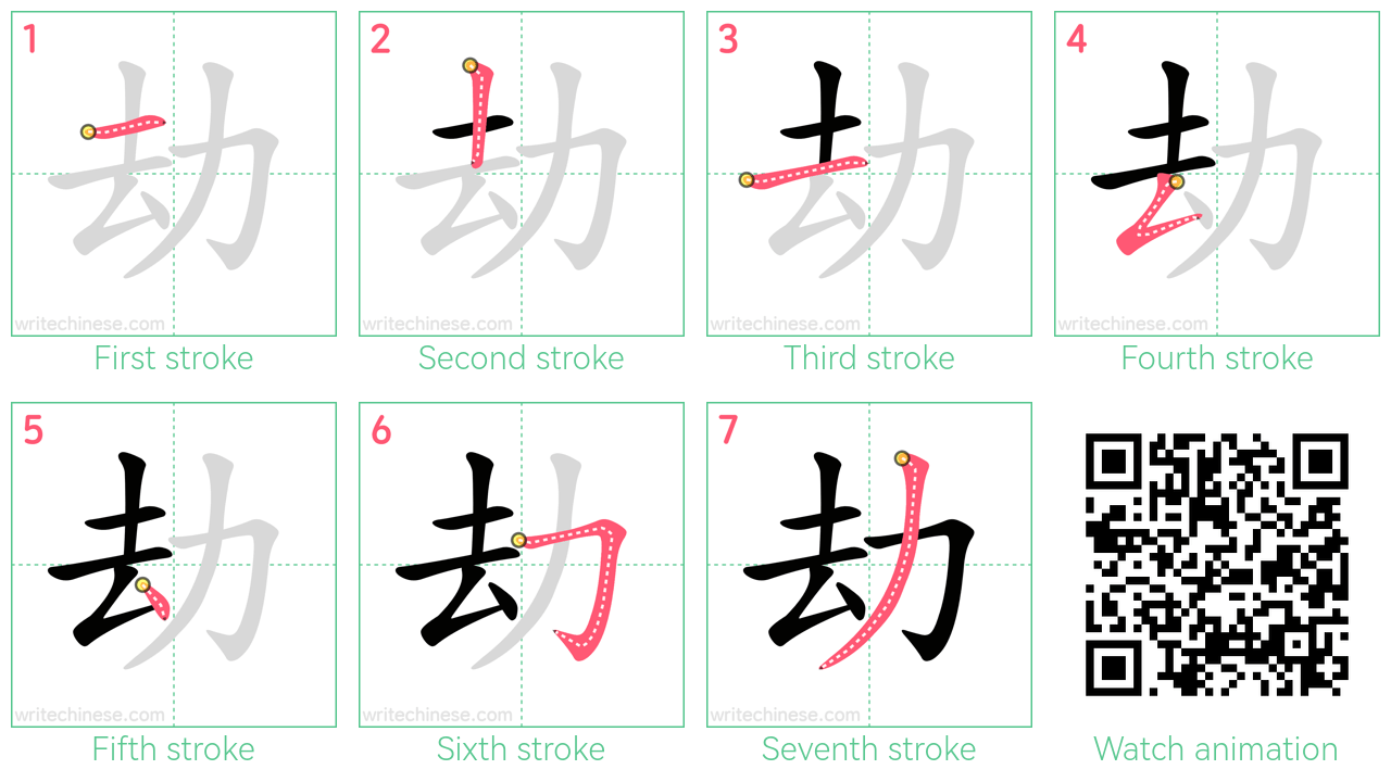 劫 step-by-step stroke order diagrams