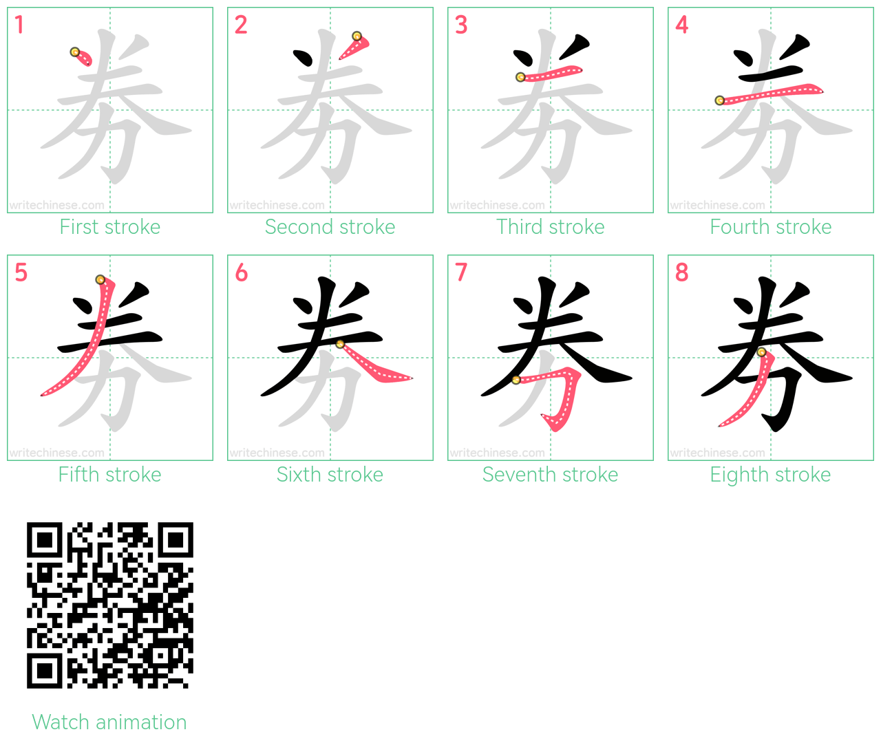 劵 step-by-step stroke order diagrams