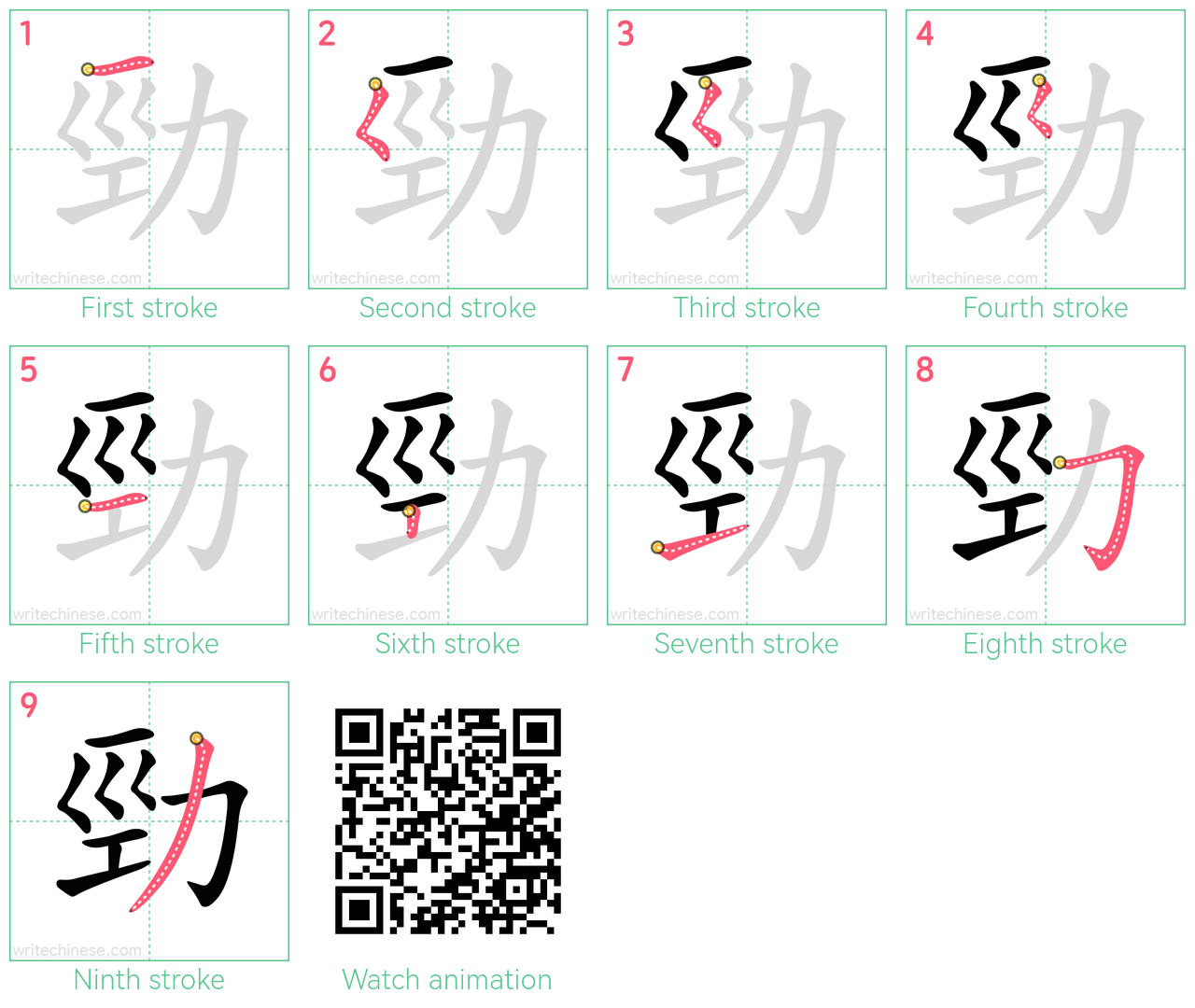 勁 step-by-step stroke order diagrams
