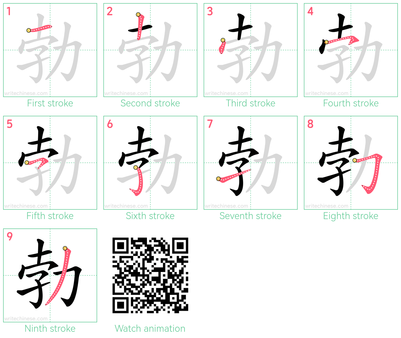 勃 step-by-step stroke order diagrams