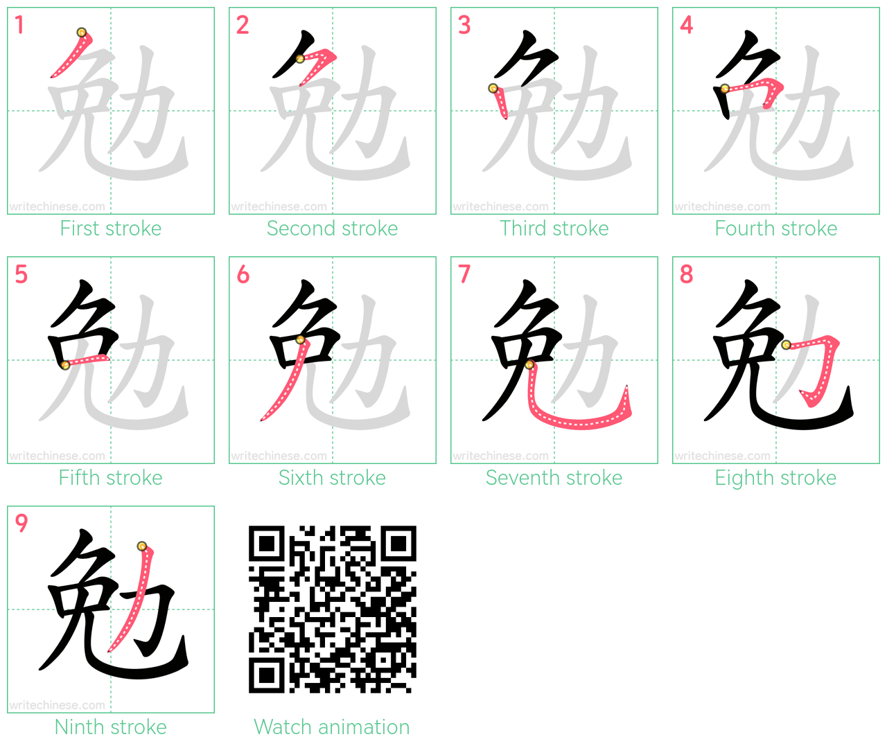 勉 step-by-step stroke order diagrams