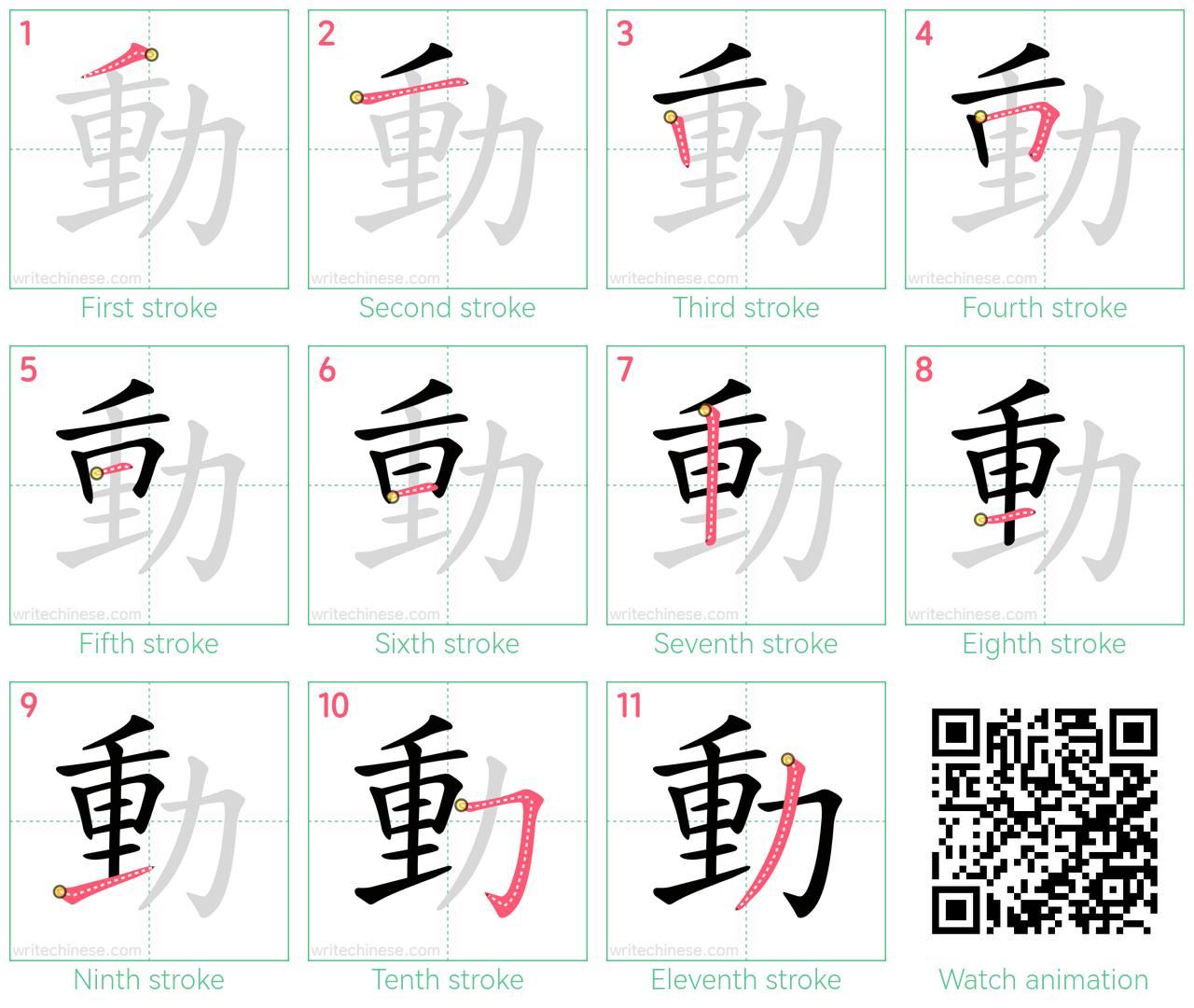 動 step-by-step stroke order diagrams