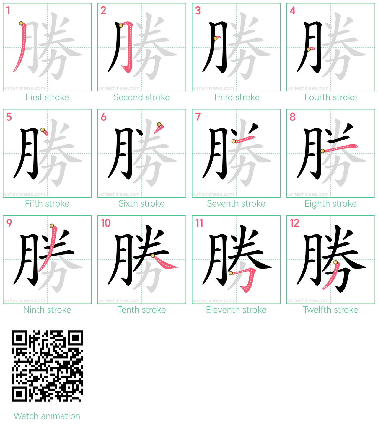 勝 step-by-step stroke order diagrams