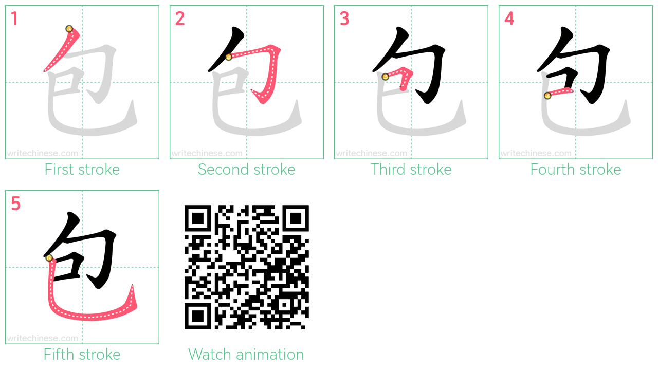 包 step-by-step stroke order diagrams