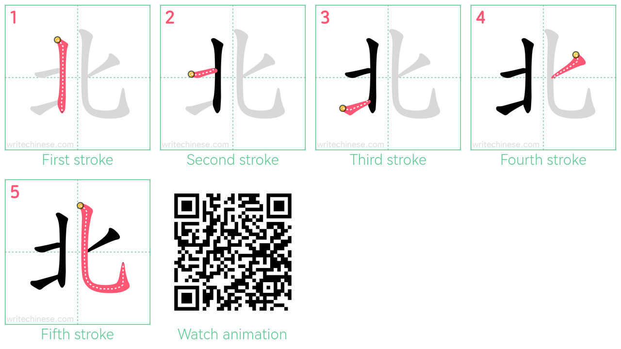 北 step-by-step stroke order diagrams
