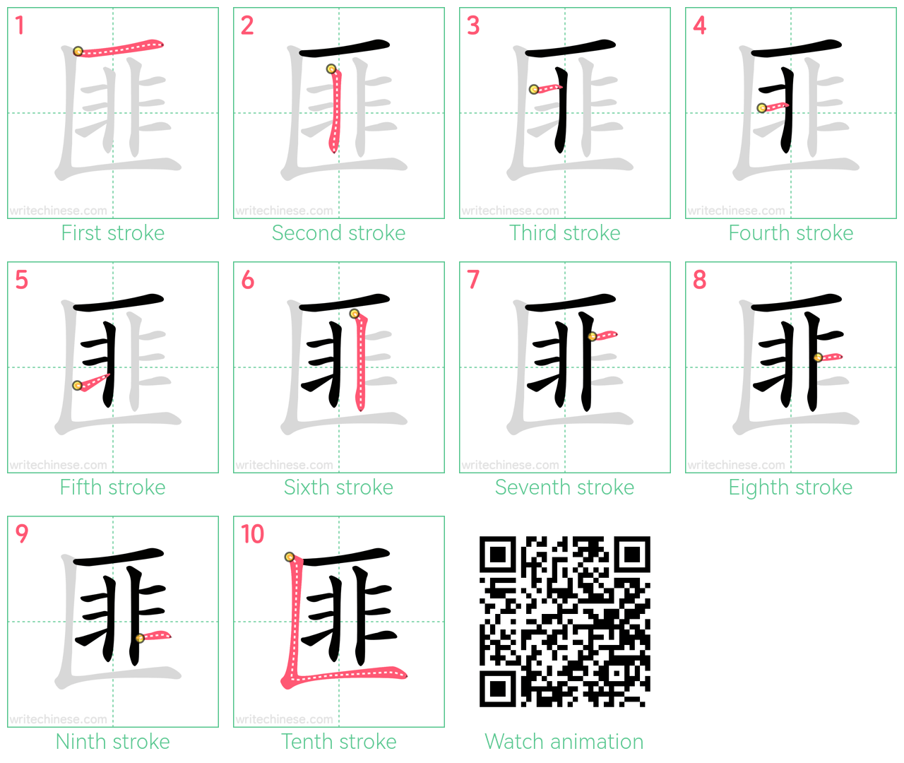 匪 step-by-step stroke order diagrams