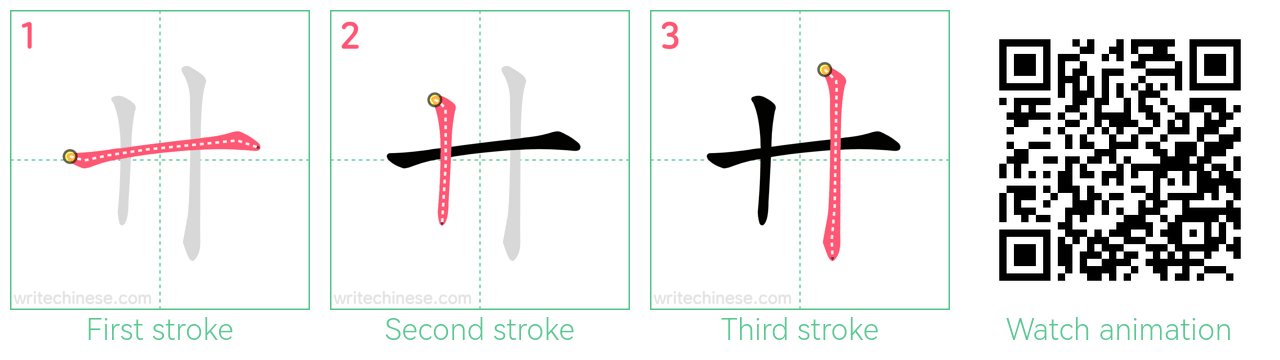 卄 step-by-step stroke order diagrams