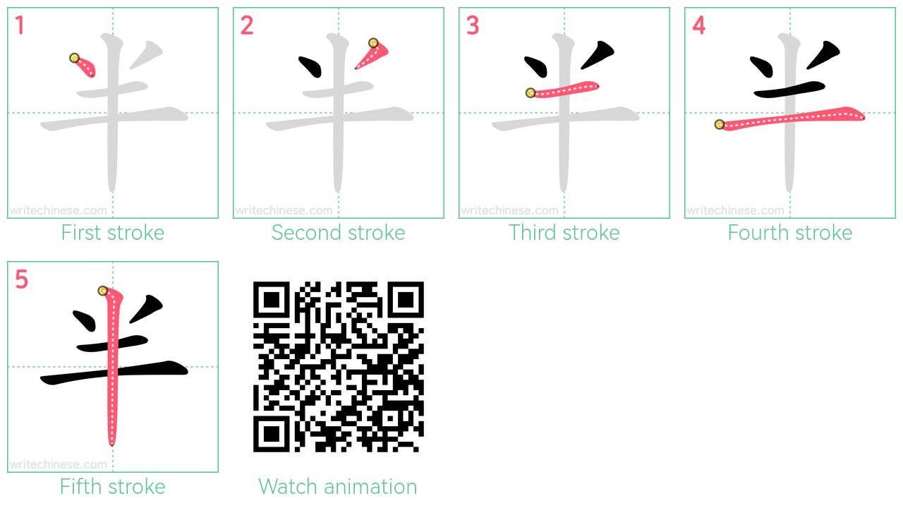 半 step-by-step stroke order diagrams