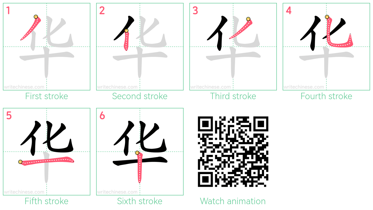 华 step-by-step stroke order diagrams