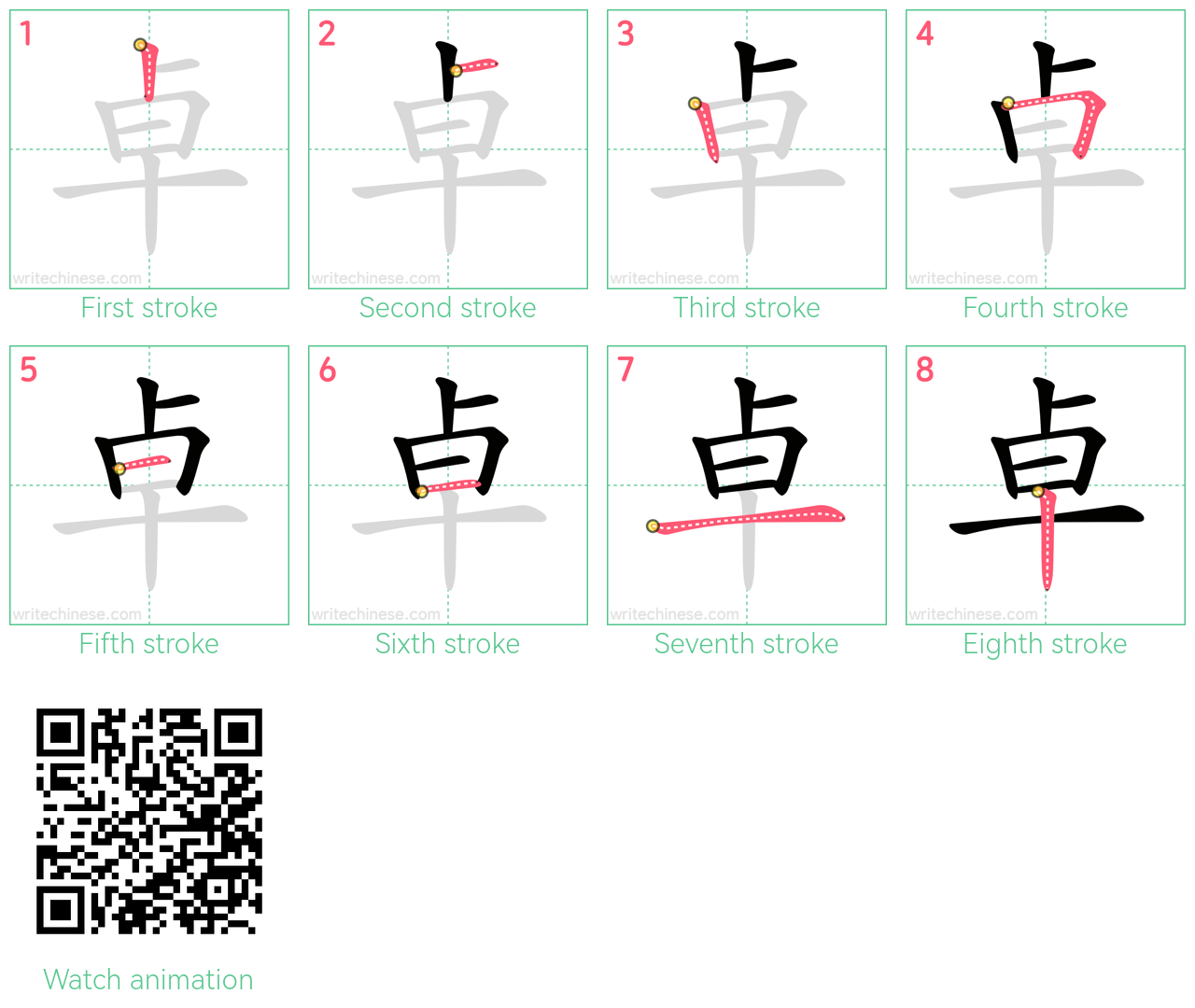 卓 step-by-step stroke order diagrams