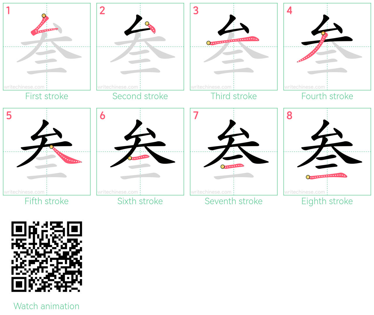 叁 step-by-step stroke order diagrams