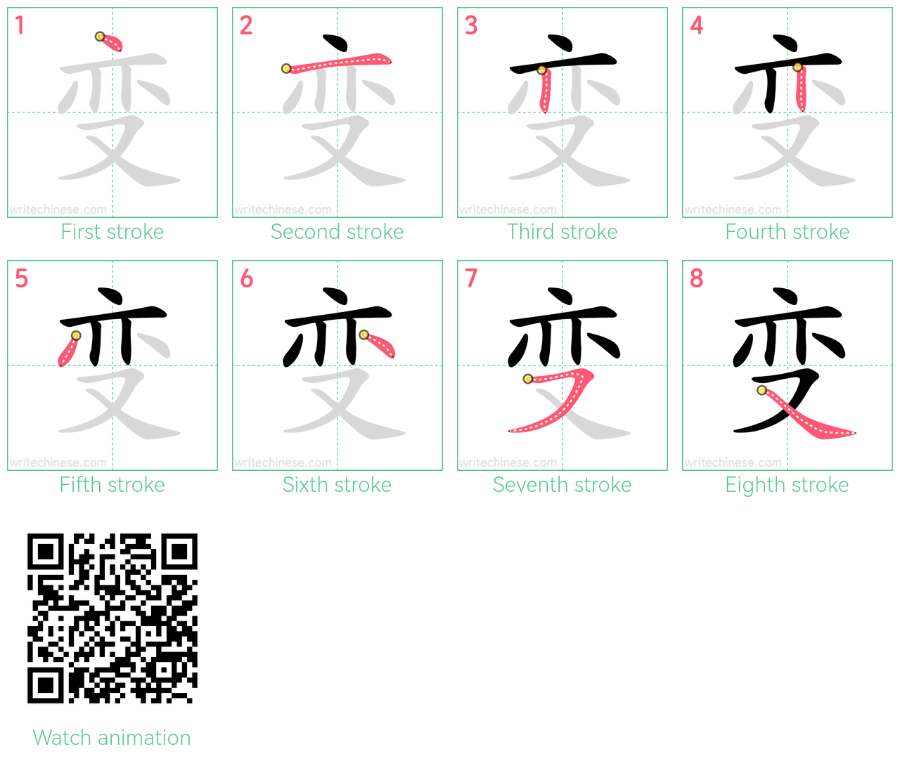 变 step-by-step stroke order diagrams