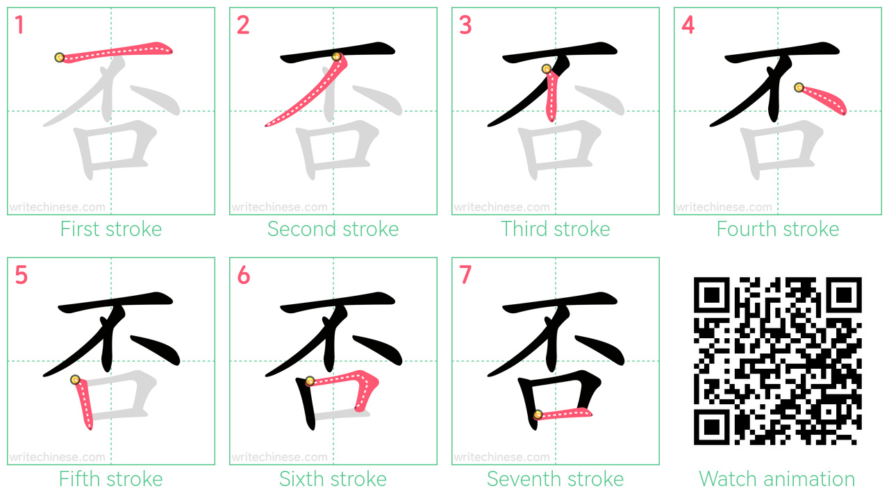 否 step-by-step stroke order diagrams