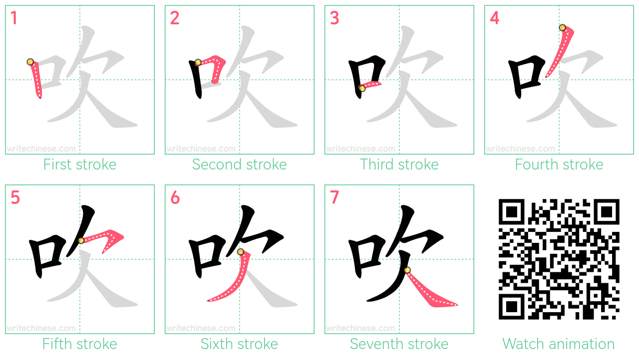 吹 step-by-step stroke order diagrams