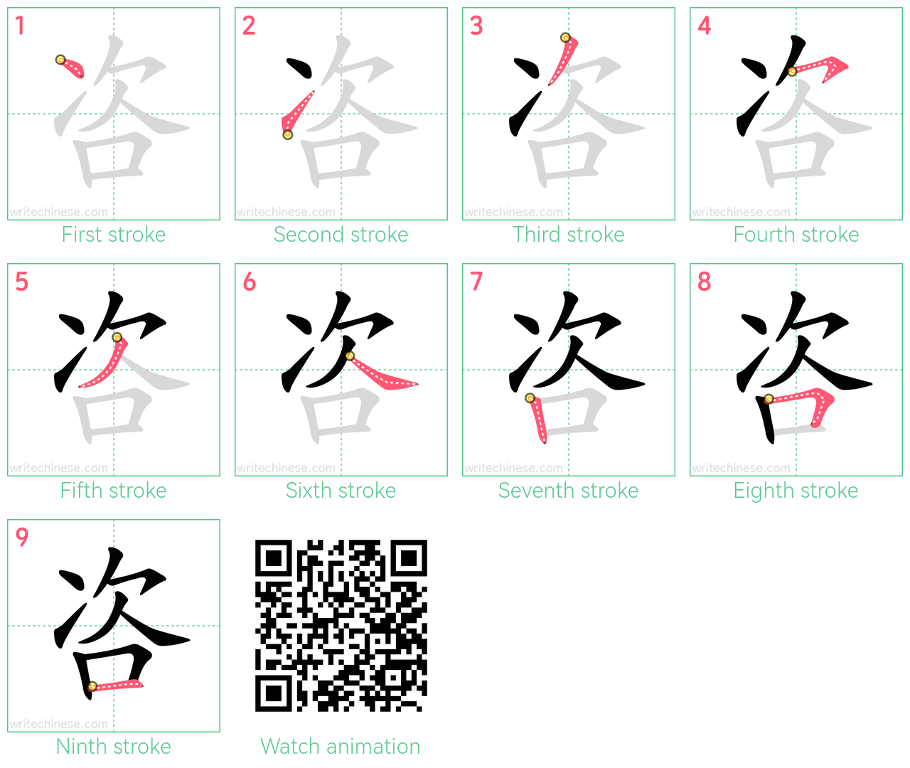 咨 step-by-step stroke order diagrams