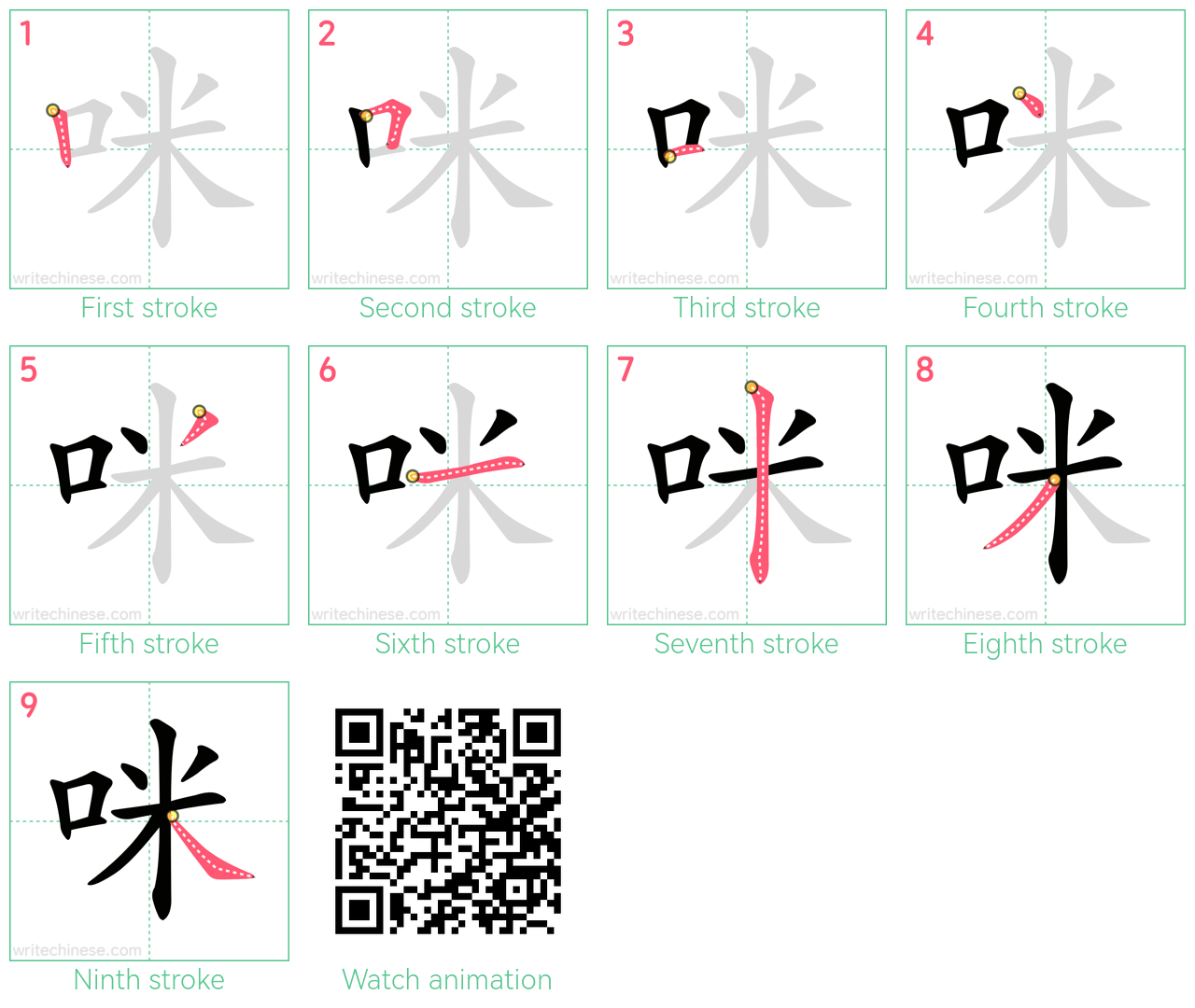 咪 step-by-step stroke order diagrams
