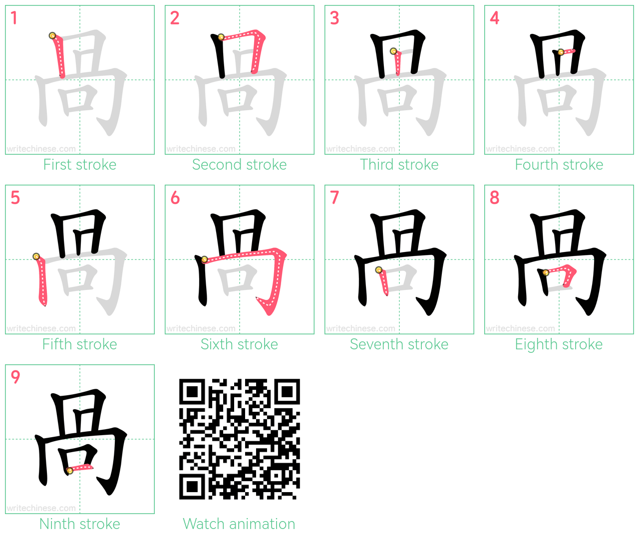 咼 step-by-step stroke order diagrams