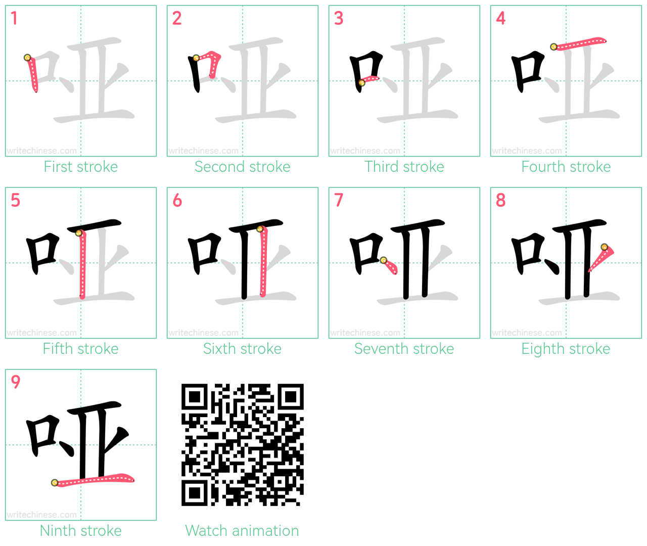 哑 step-by-step stroke order diagrams