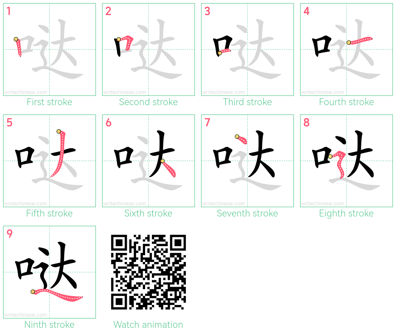 哒 step-by-step stroke order diagrams