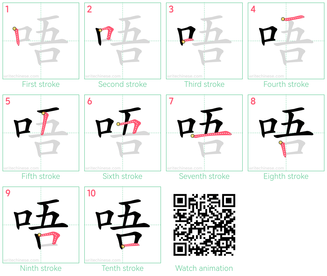 唔 step-by-step stroke order diagrams