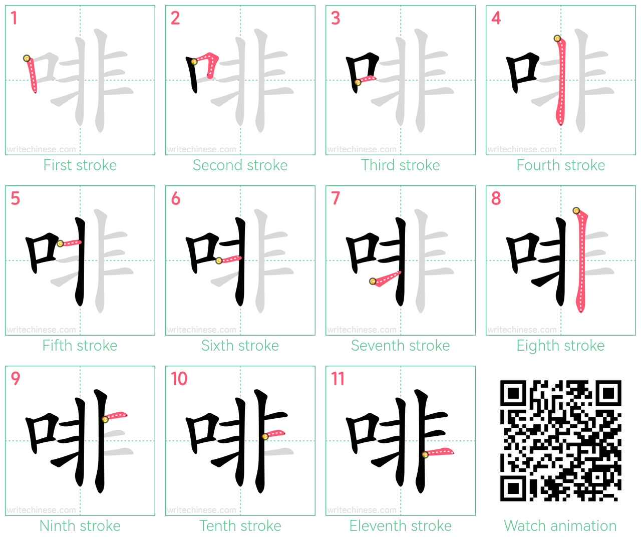 啡 step-by-step stroke order diagrams